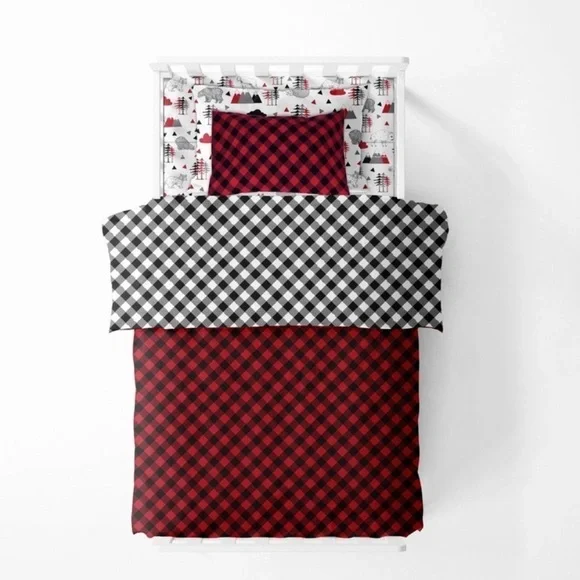 Bacati Lumberjack Red and Black Buffalo Plaid Toddler Bedding Set EUC - Picture 3 of 4